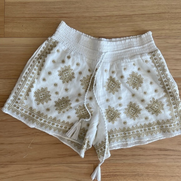 J. Crew White and Gold Embroidered Tassel Shorts - Picture 2 of 5